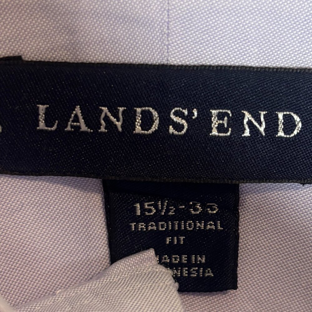 Land's End Button Down No Iron Pinpoint Oxford Purple Dress Shirt Men’s 15.5-33 - Picture 4 of 5